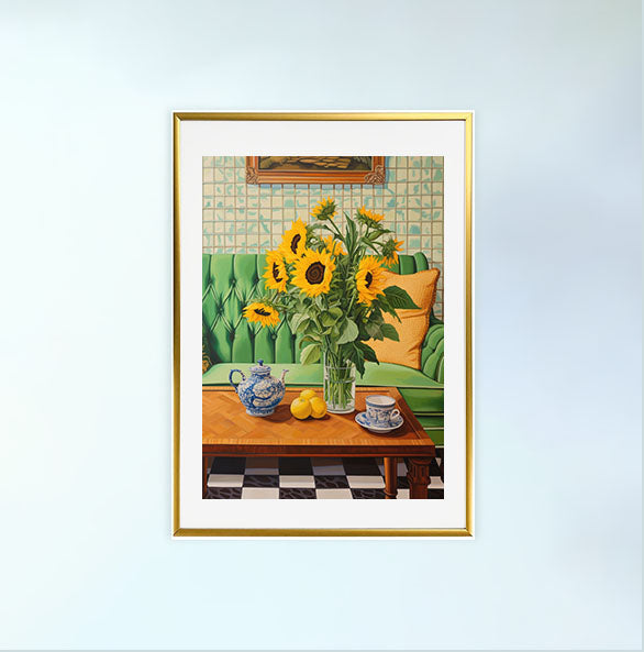 ひまわりのアートポスター金フレームあり