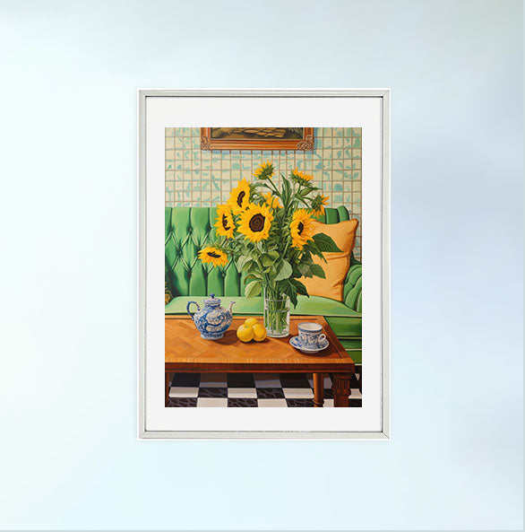 ひまわりのアートポスター銀フレームあり