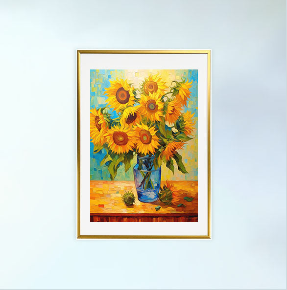ひまわりのアートポスター金フレームあり