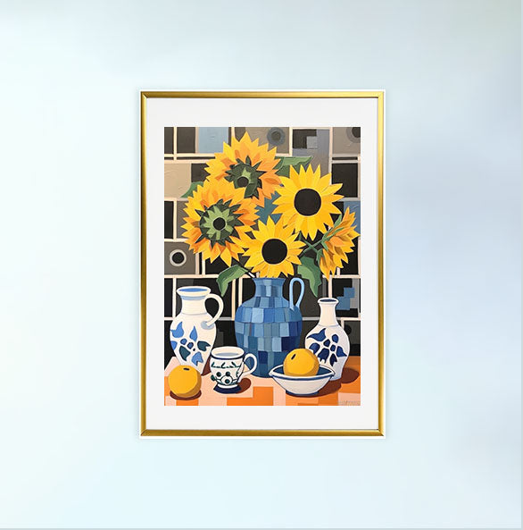 ひまわりのアートポスター金フレームあり