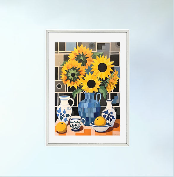 ひまわりのアートポスター銀フレームあり