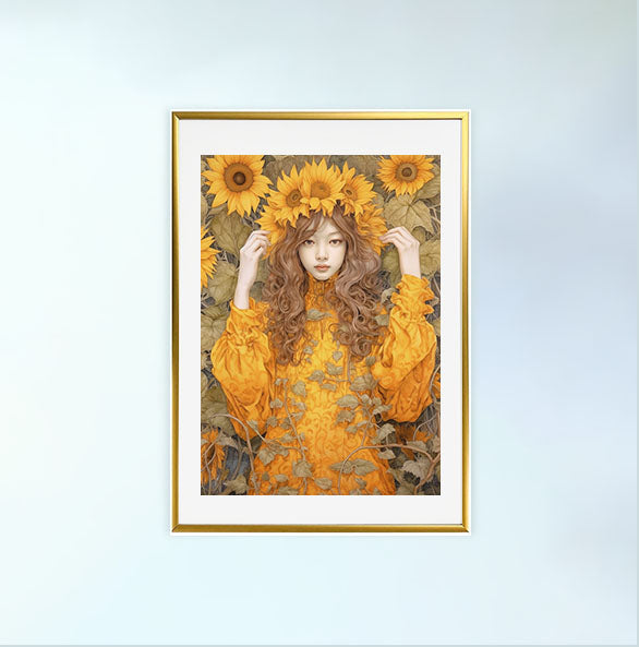 ひまわりのアートポスター金フレームあり
