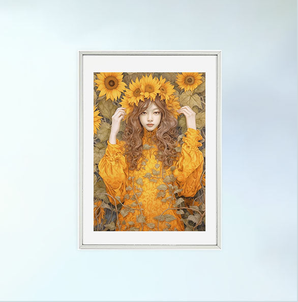 ひまわりのアートポスター銀フレームあり