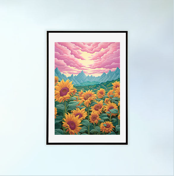 ひまわりのアートポスター黒フレームあり
