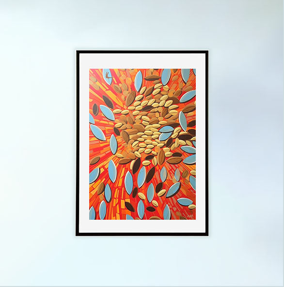 ひまわりのアートポスター黒フレームあり