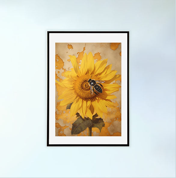 ひまわりのアートポスター黒フレームあり
