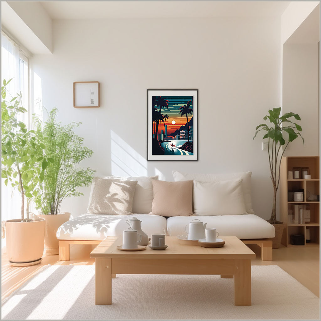 サーフィンのアートポスターリビング配置イメージ