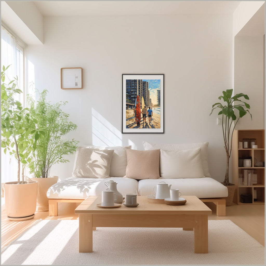 サーフィンのアートポスターリビング配置イメージ