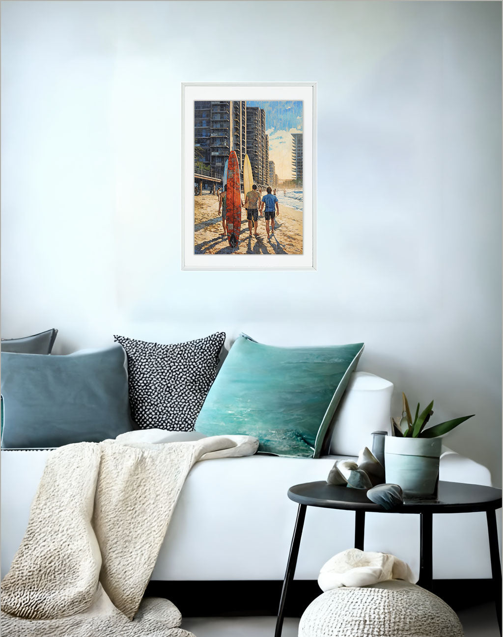 サーフィンのアートポスターソファ配置イメージ