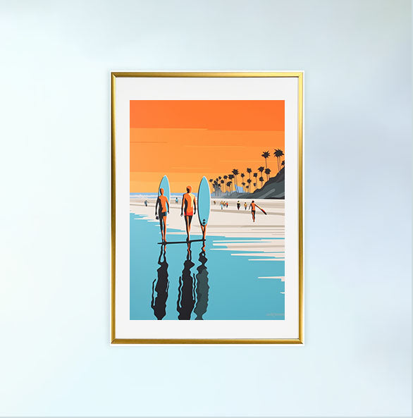 サーフィンのアートポスター金フレームあり