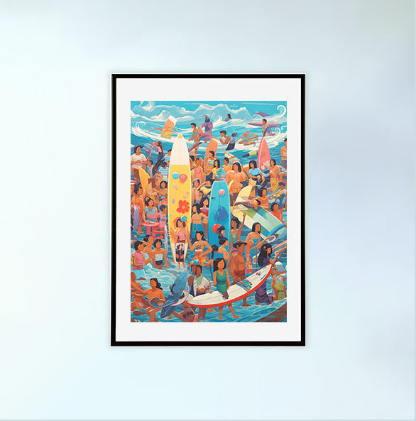 サーフィンのアートポスター黒フレームあり