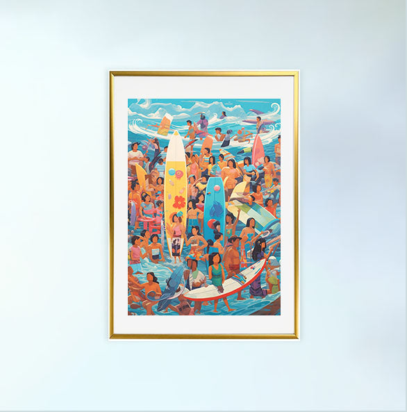 サーフィンのアートポスター金フレームあり