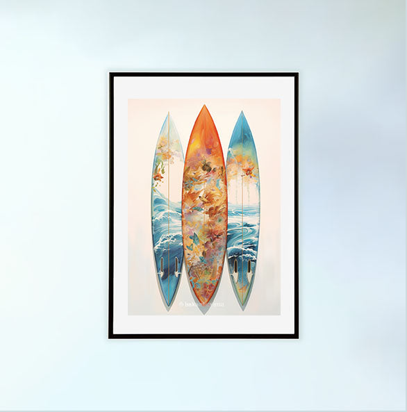 サーフィンのアートポスター黒フレームあり