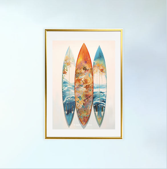 サーフィンのアートポスター金フレームあり