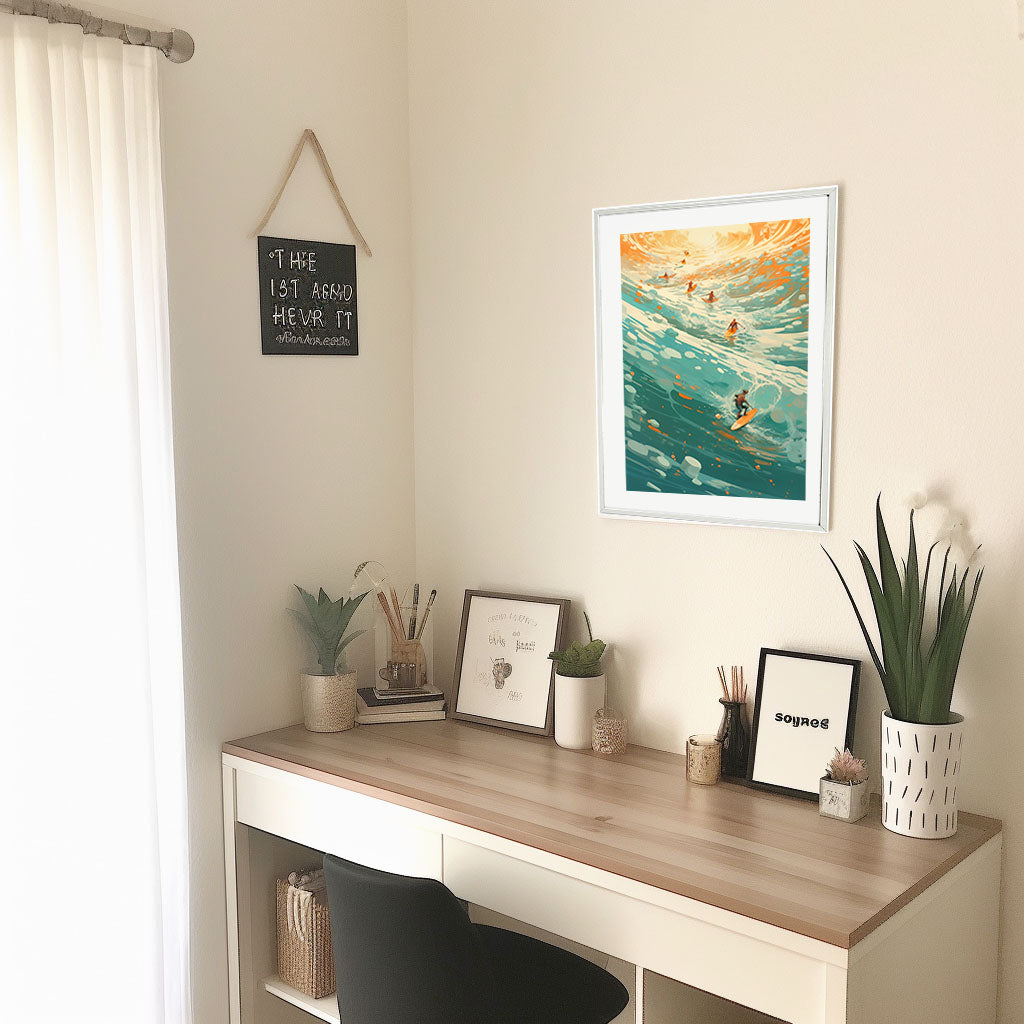 サーフィンのアートポスター机配置イメージ