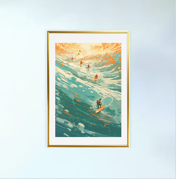 サーフィンのアートポスター金フレームあり