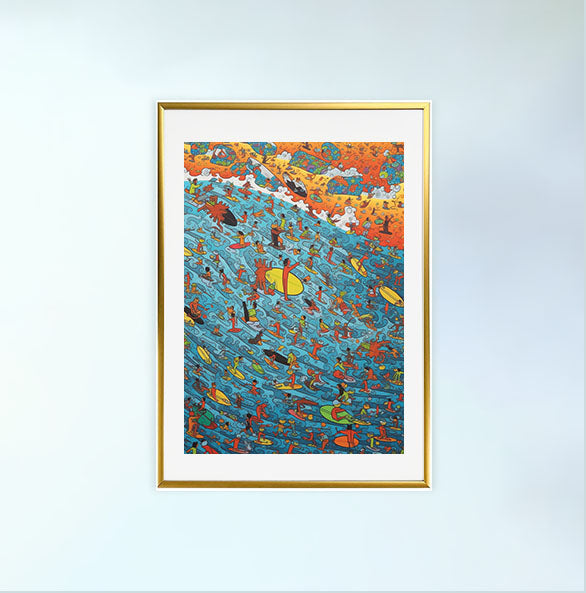 サーフィンのアートポスター金フレームあり