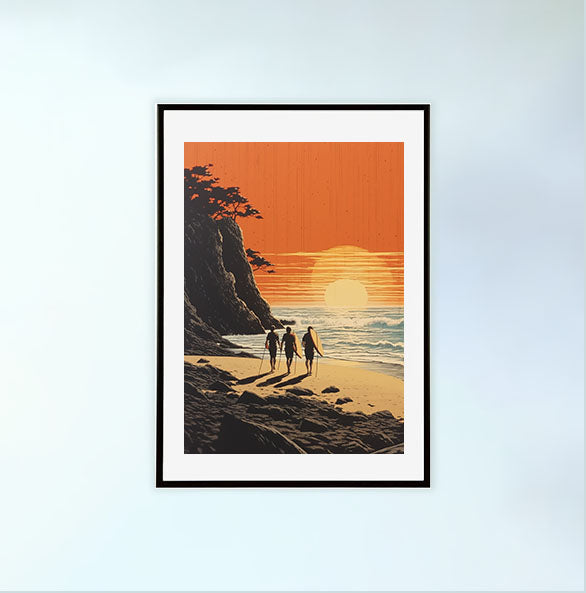 サーフィンのアートポスター黒フレームあり