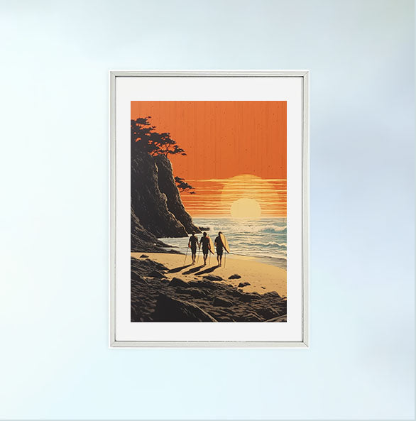 サーフィンのアートポスター銀フレームあり