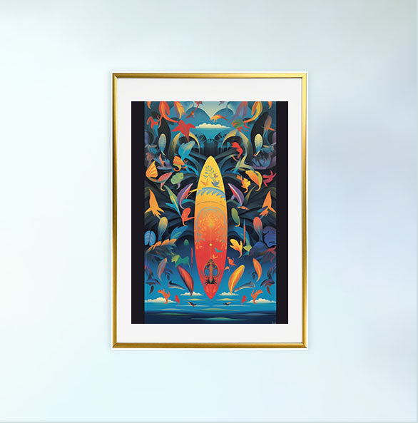 サーフィンのアートポスター金フレームあり