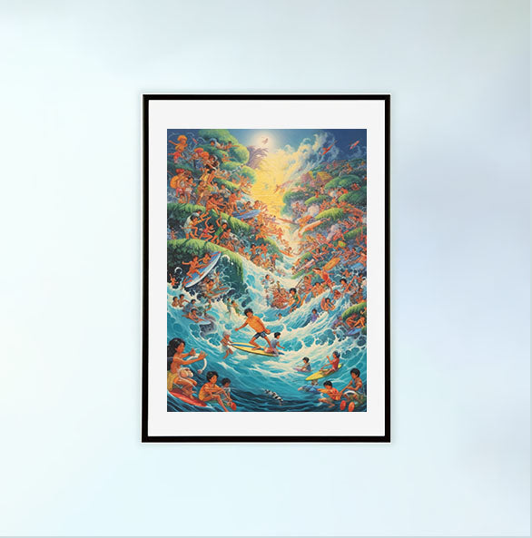 サーフィンのアートポスター黒フレームあり