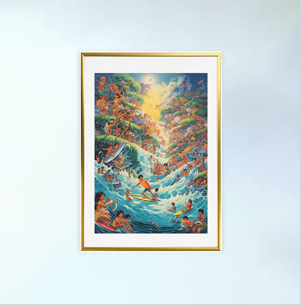 サーフィンのアートポスター金フレームあり