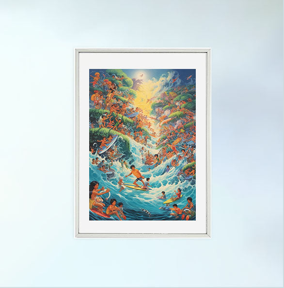 サーフィンのアートポスター銀フレームあり
