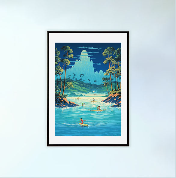 サーフィンのアートポスター黒フレームあり