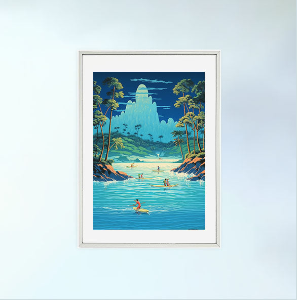 サーフィンのアートポスター銀フレームあり