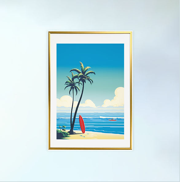 サーフィンのアートポスター金フレームあり
