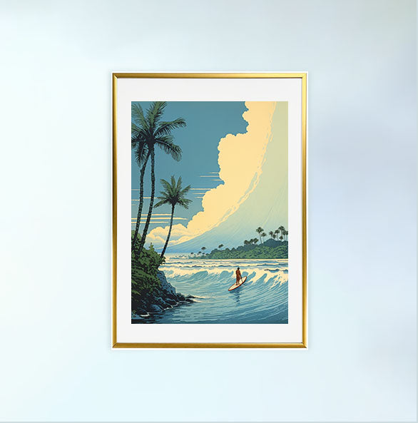 サーフィンのアートポスター金フレームあり
