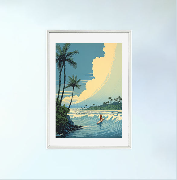 サーフィンのアートポスター銀フレームあり