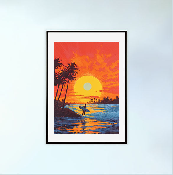 サーフィンのアートポスター黒フレームあり