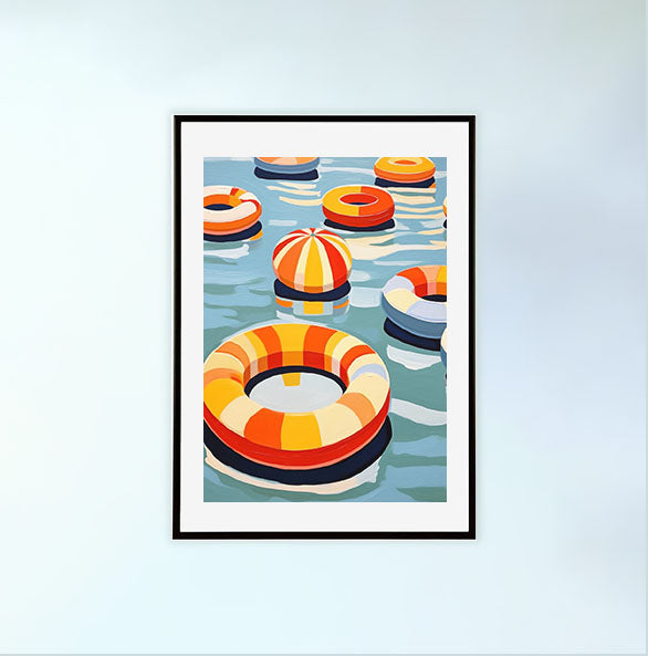 浮き輪のアートポスター黒フレームあり