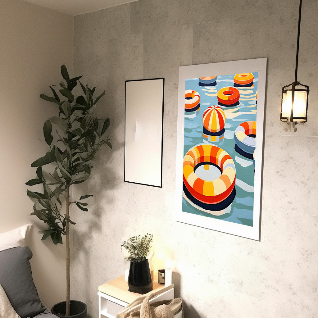 浮き輪のアートポスター廊下配置イメージ