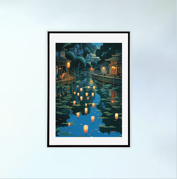 浮き輪のアートポスター黒フレームあり