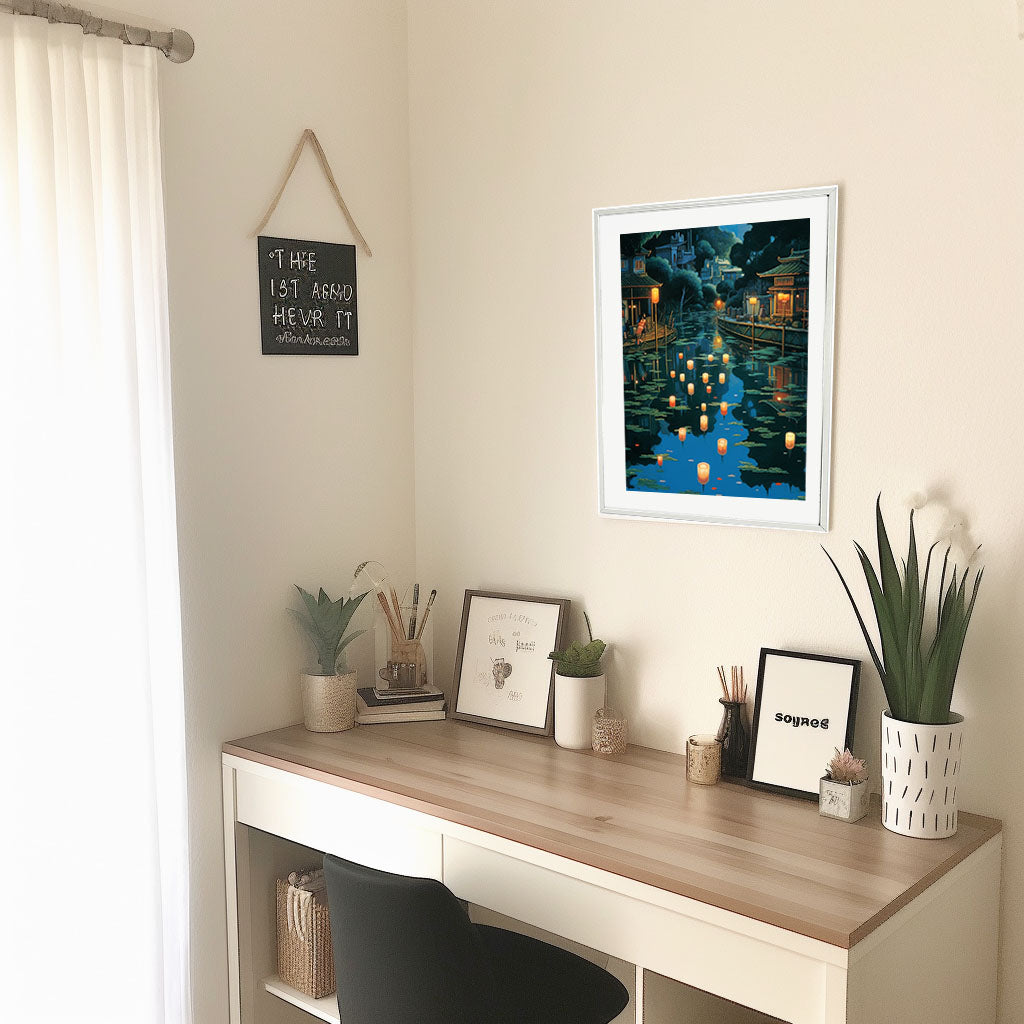 浮き輪のアートポスター机配置イメージ