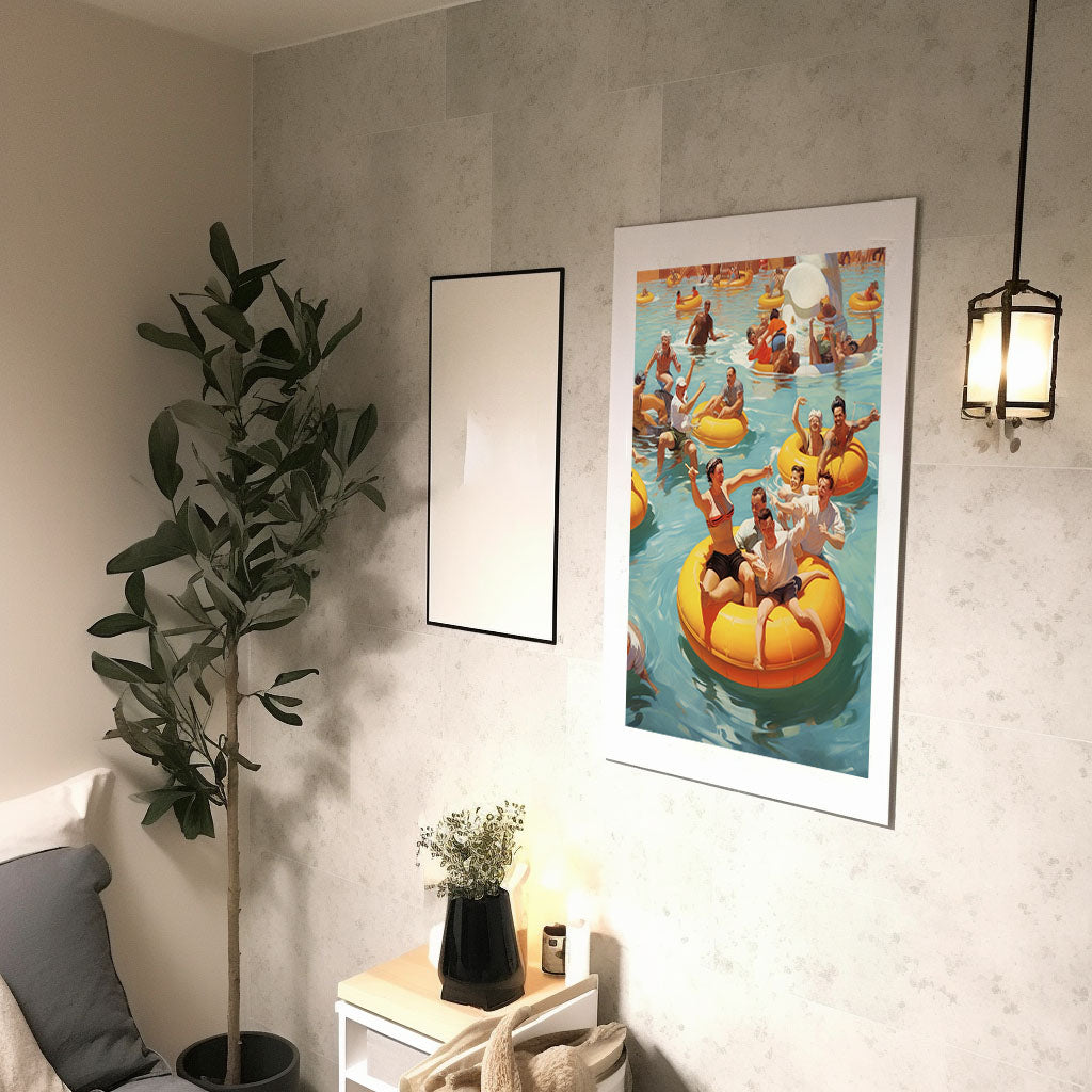 浮き輪のアートポスター廊下配置イメージ