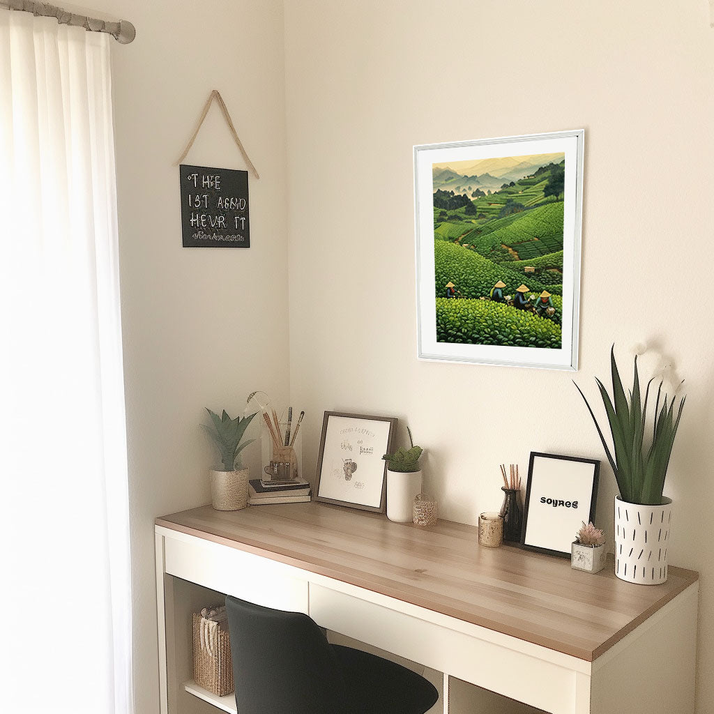 お茶のアートポスター机配置イメージ