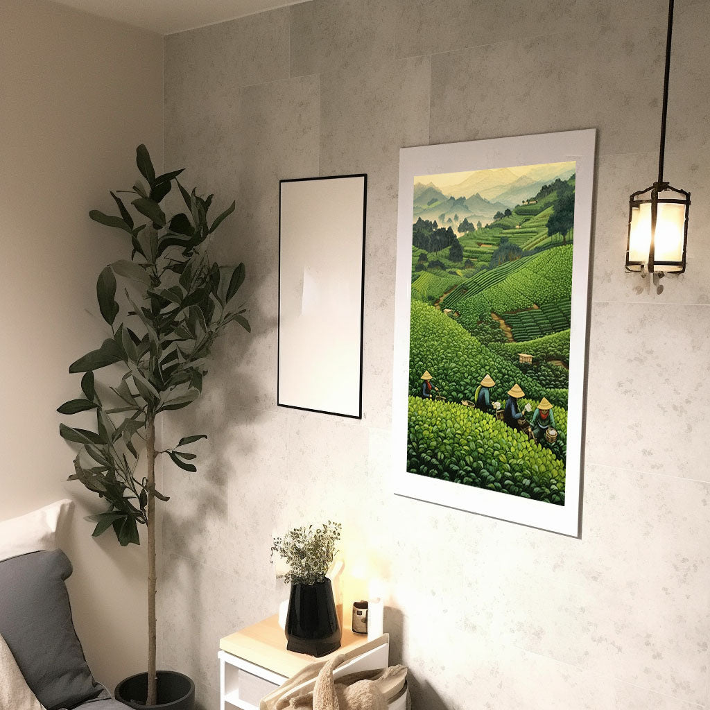 お茶のアートポスター廊下配置イメージ