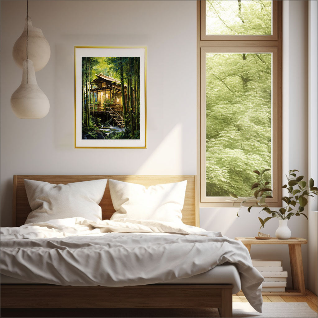 お茶のアートポスター寝室配置イメージ