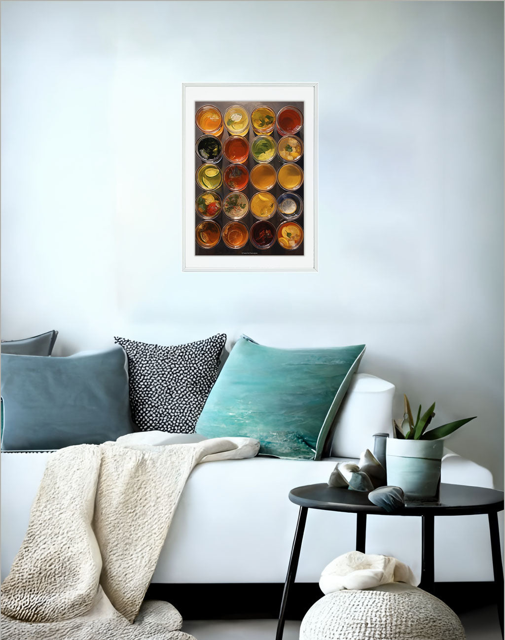 お茶のアートポスターソファ配置イメージ