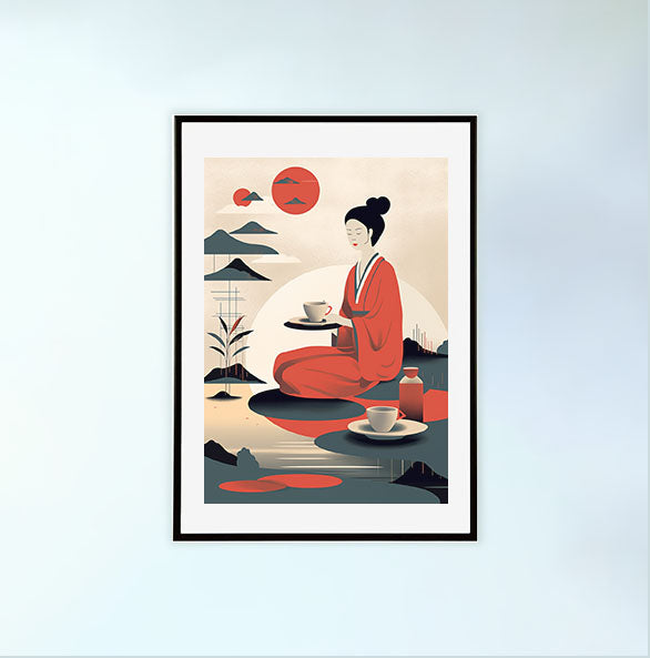 お茶のアートポスター黒フレームあり