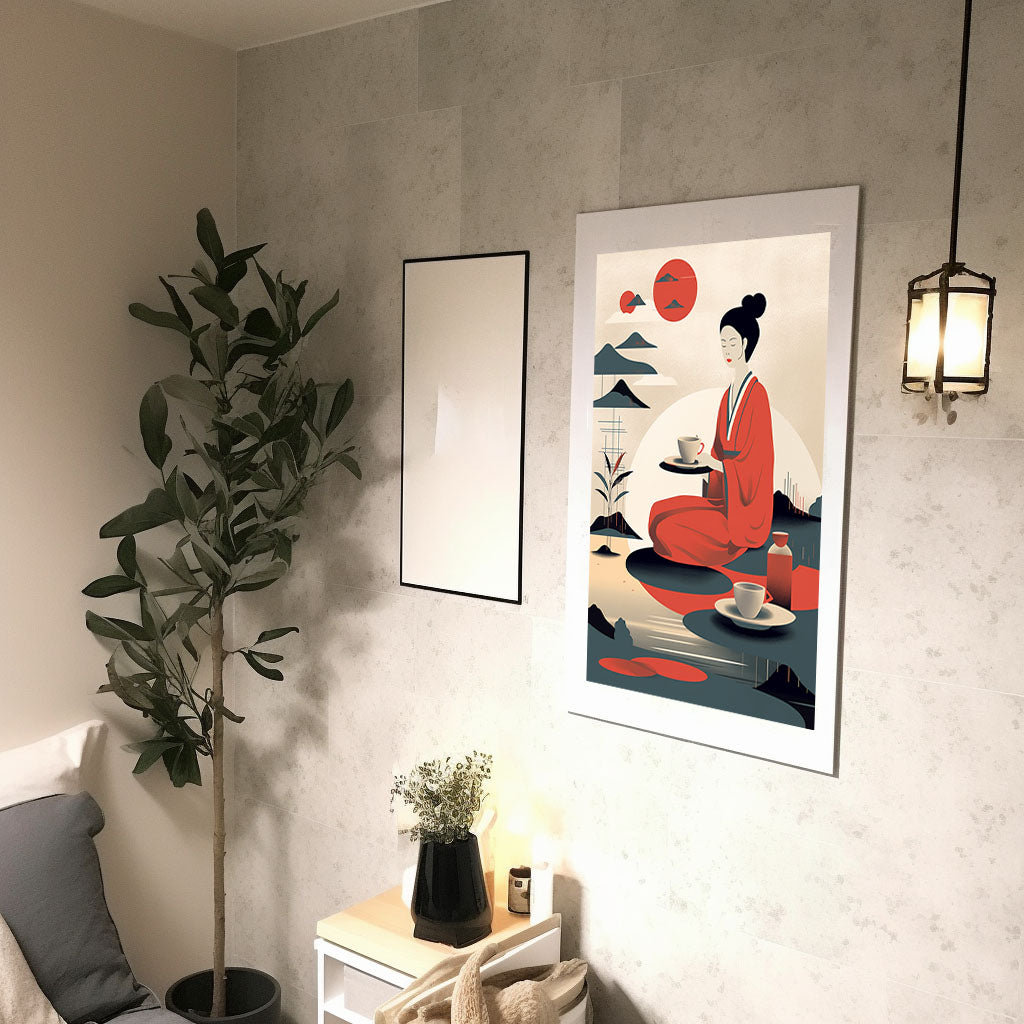 お茶のアートポスター廊下配置イメージ