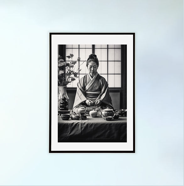 お茶のアートポスター黒フレームあり
