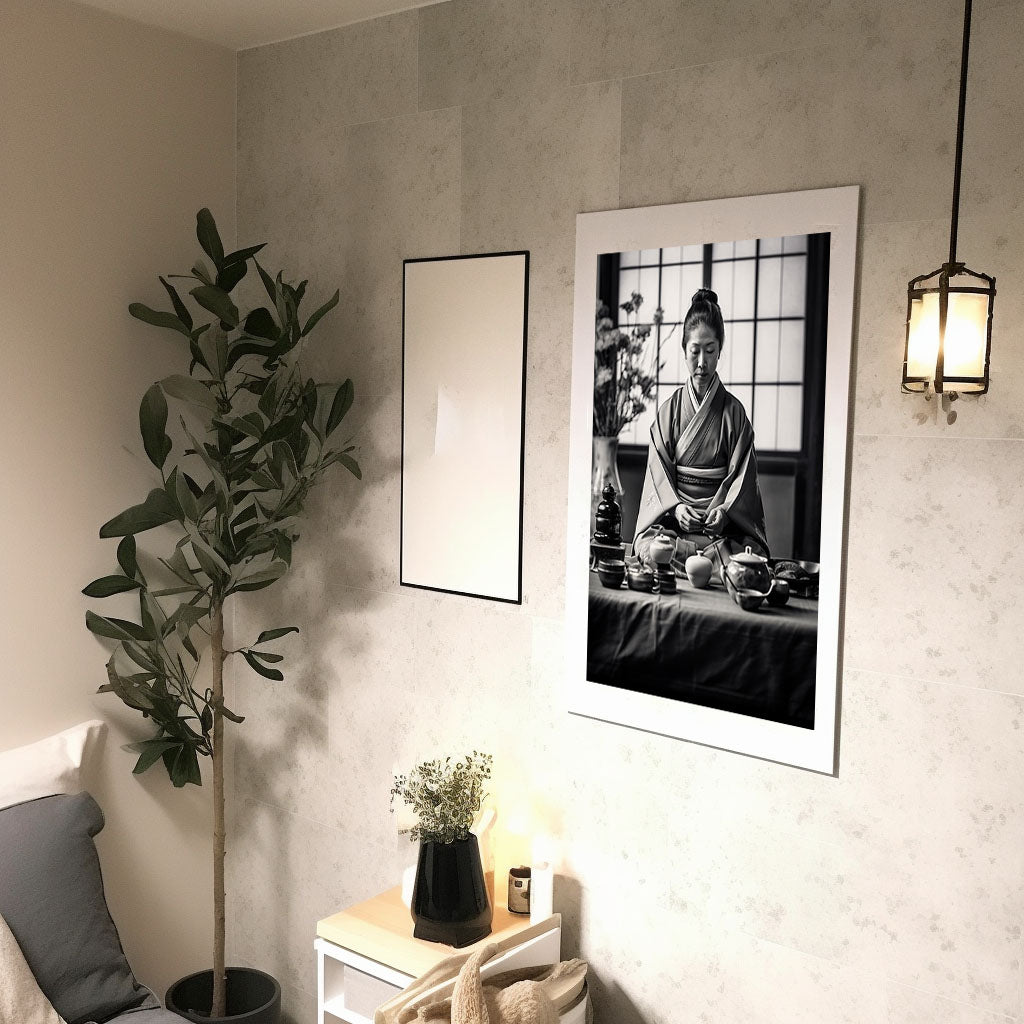 お茶のアートポスター廊下配置イメージ