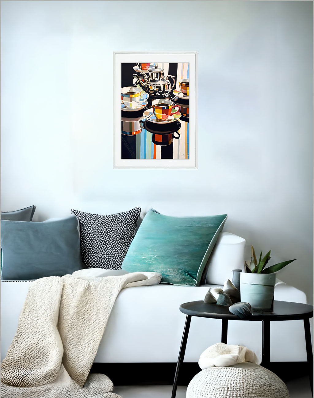 お茶のアートポスターソファ配置イメージ