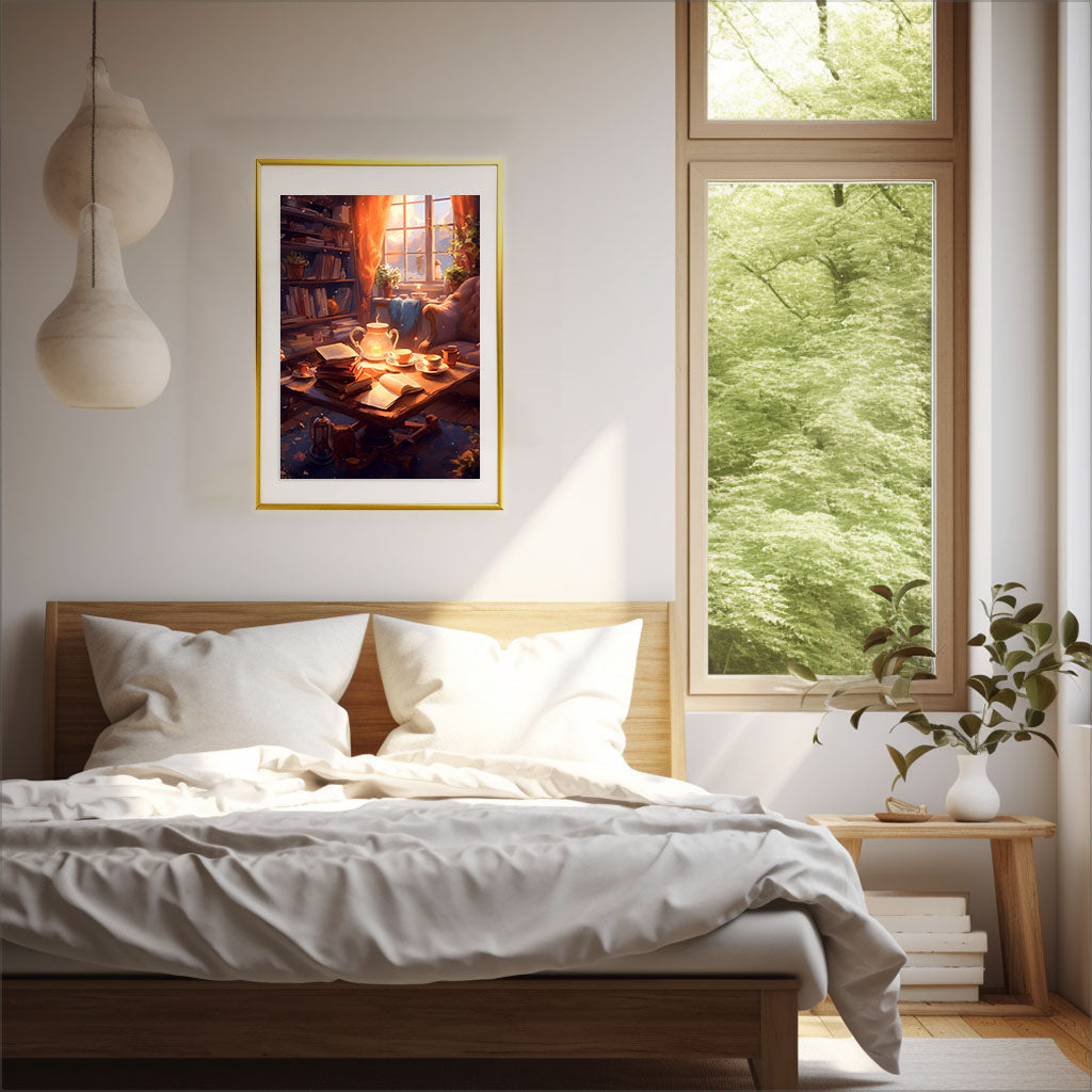 お茶のアートポスター寝室配置イメージ