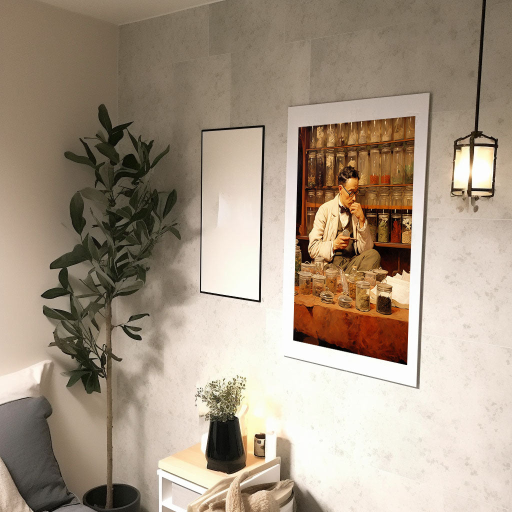 お茶のアートポスター廊下配置イメージ