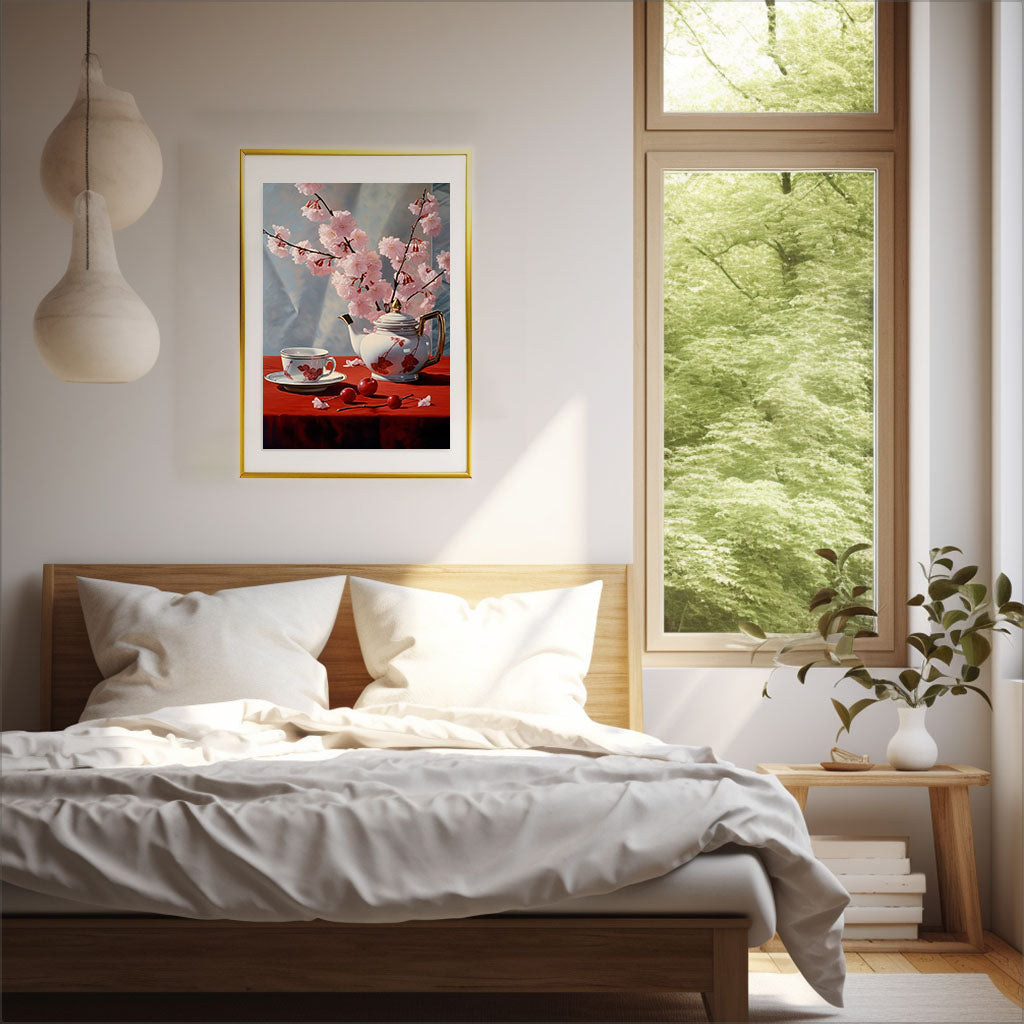 お茶のアートポスター寝室配置イメージ